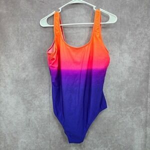 Basic Editions Orange Purple Swimsuit Swimwear One Piece Size 16